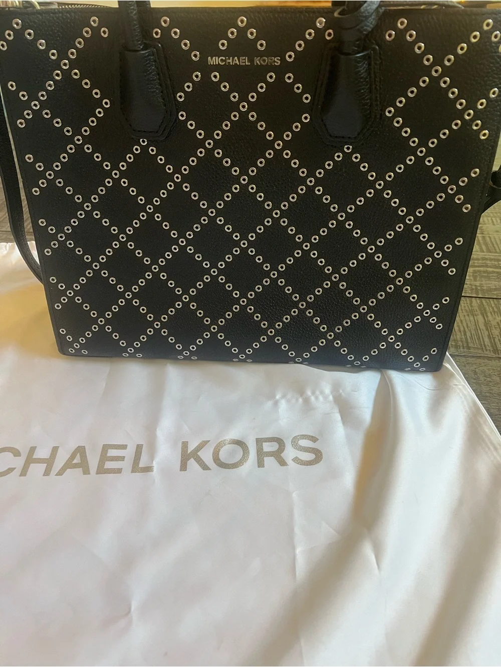 Michael Kors Black Leather Eyelet Tote